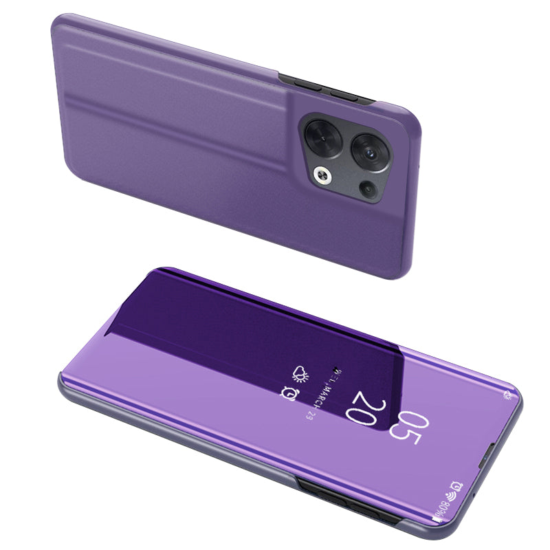 For Oppo Reno8 Pro+ 5G (Global Version) / Reno8 Pro 5G (Global Version) PU Leather Mirror Flip Electroplating Cover Clear View Window Hands-free Stand Phone Case
