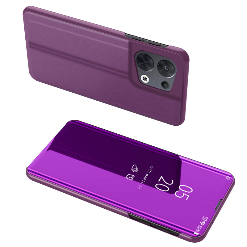 For Oppo Reno8 Pro+ 5G (Global Version) / Reno8 Pro 5G (Global Version) PU Leather Mirror Flip Electroplating Cover Clear View Window Hands-free Stand Phone Case