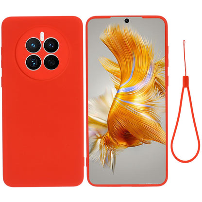 For Huawei Mate 50 4G Shockproof Protective Phone Case Soft Fiber Lining Anti-Scratch Liquid Silicone Cover with Strap