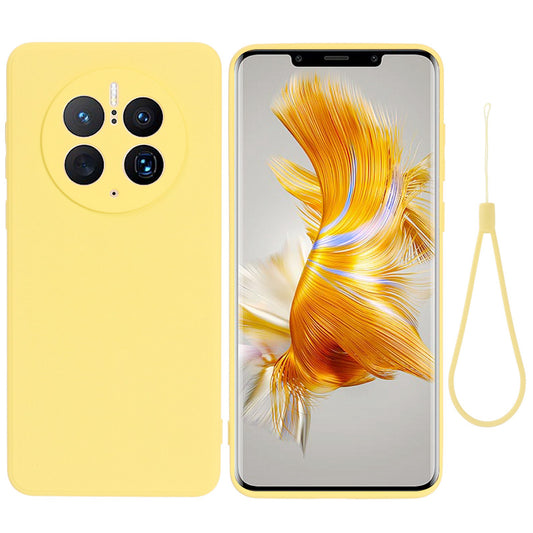 For Huawei Mate 50 Pro 4G Flexible Liquid Silicone Protective Phone Case Soft Fiber Lining Anti-dust Phone Cover with Strap