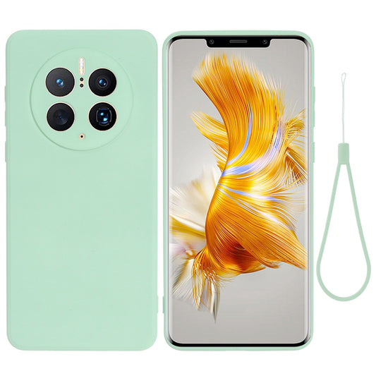 For Huawei Mate 50 Pro 4G Flexible Liquid Silicone Protective Phone Case Soft Fiber Lining Anti-dust Phone Cover with Strap