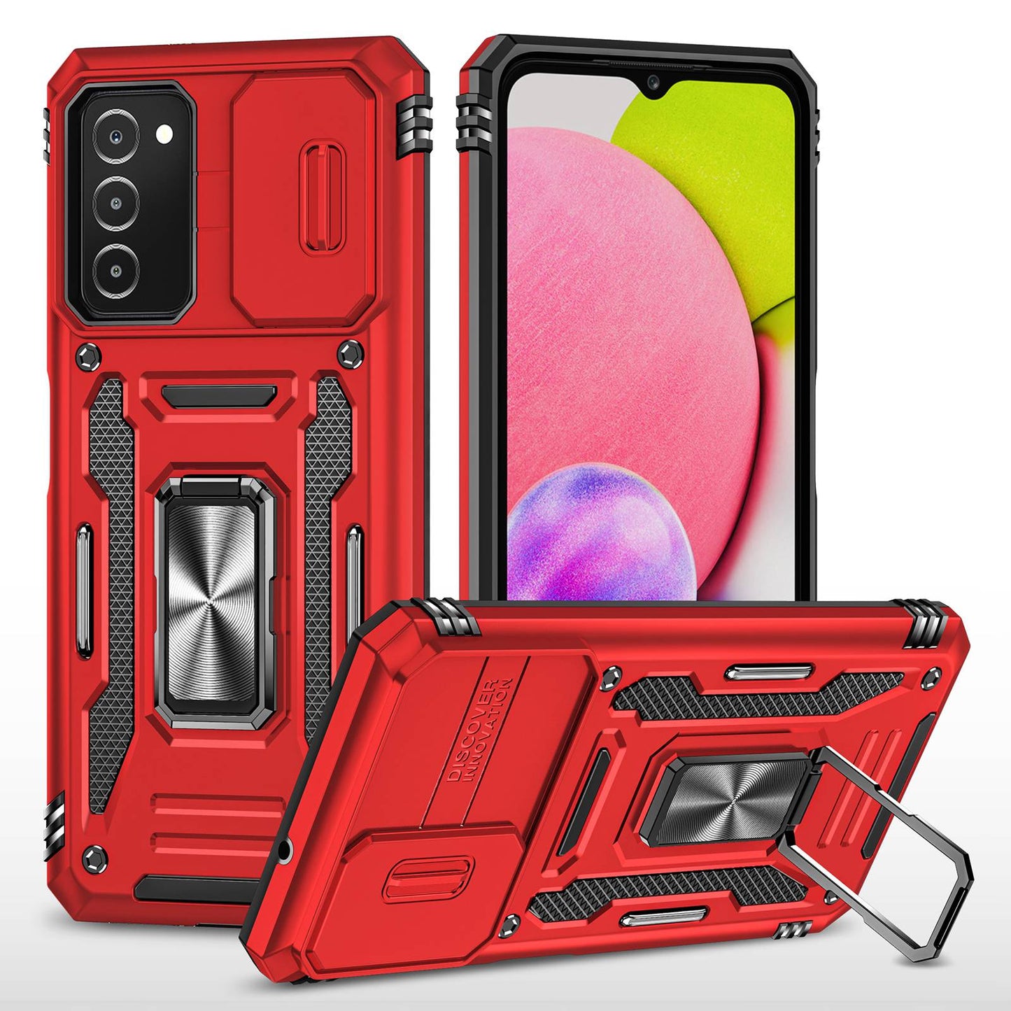 For Samsung Galaxy A03s (164.2 x 75.9 x 9.1mm) Armor Series Drop-proof Hybrid Hard PC Soft TPU Shockproof Case Ring Car Mount Kickstand Back Shell with Camera Cover