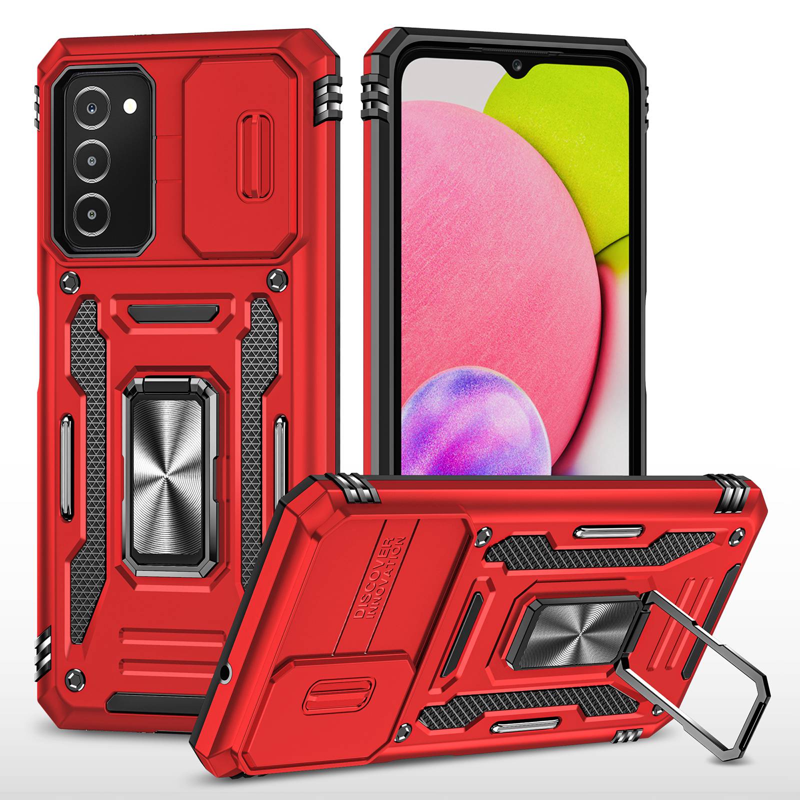 For Samsung Galaxy A03s (164.2 x 75.9 x 9.1mm) Armor Series Drop-proof Hybrid Hard PC Soft TPU Shockproof Case Ring Car Mount Kickstand Back Shell with Camera Cover