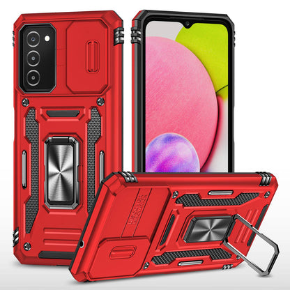 For Samsung Galaxy A03s (164.2 x 75.9 x 9.1mm) Armor Series Drop-proof Hybrid Hard PC Soft TPU Shockproof Case Ring Car Mount Kickstand Back Shell with Camera Cover