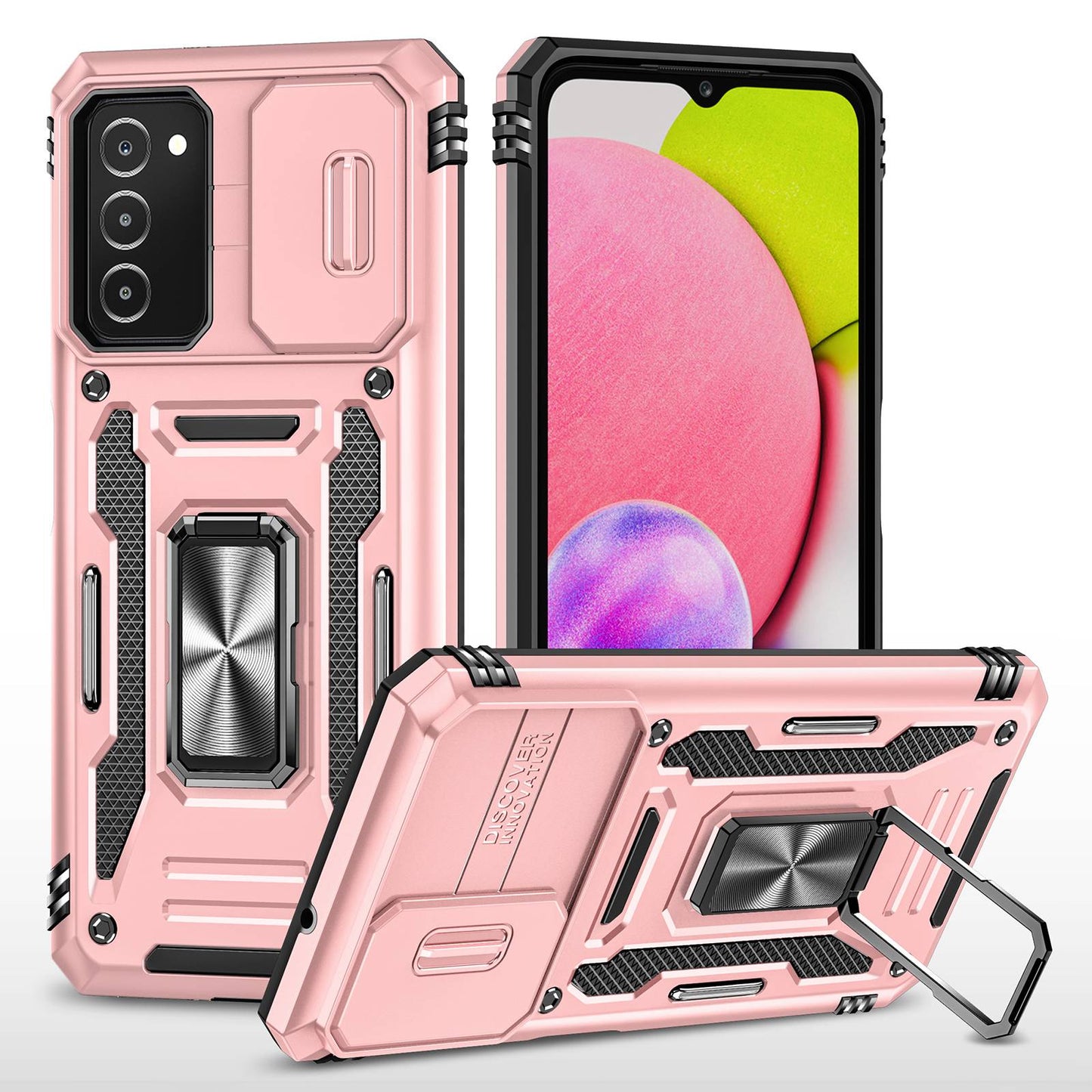 For Samsung Galaxy A03s (164.2 x 75.9 x 9.1mm) Armor Series Drop-proof Hybrid Hard PC Soft TPU Shockproof Case Ring Car Mount Kickstand Back Shell with Camera Cover