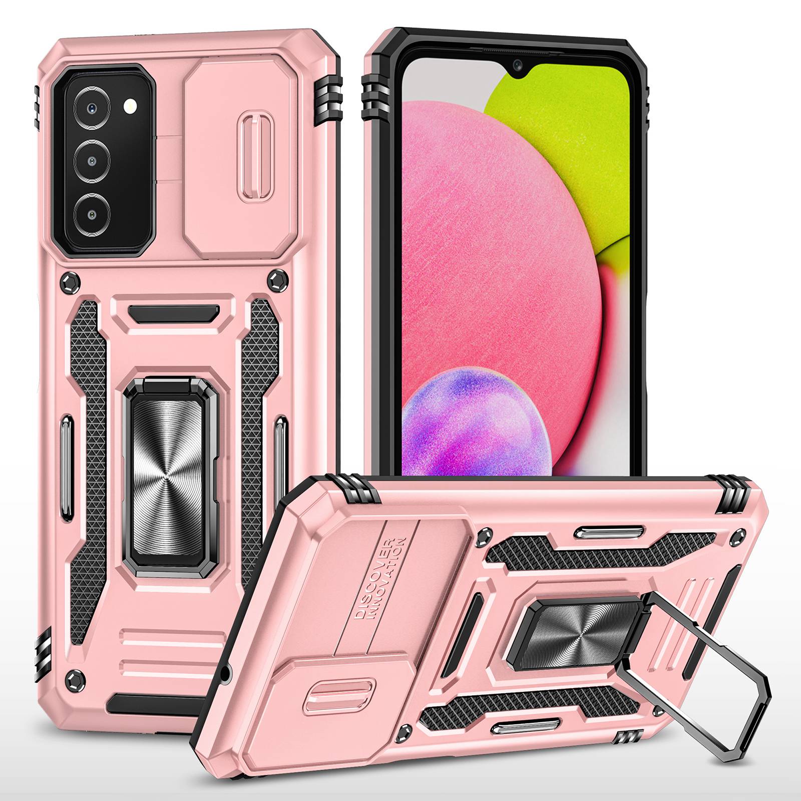 For Samsung Galaxy A03s (164.2 x 75.9 x 9.1mm) Armor Series Drop-proof Hybrid Hard PC Soft TPU Shockproof Case Ring Car Mount Kickstand Back Shell with Camera Cover