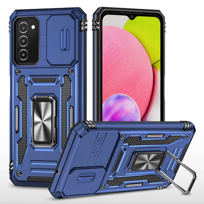 For Samsung Galaxy A03s (164.2 x 75.9 x 9.1mm) Armor Series Drop-proof Hybrid Hard PC Soft TPU Shockproof Case Ring Car Mount Kickstand Back Shell with Camera Cover
