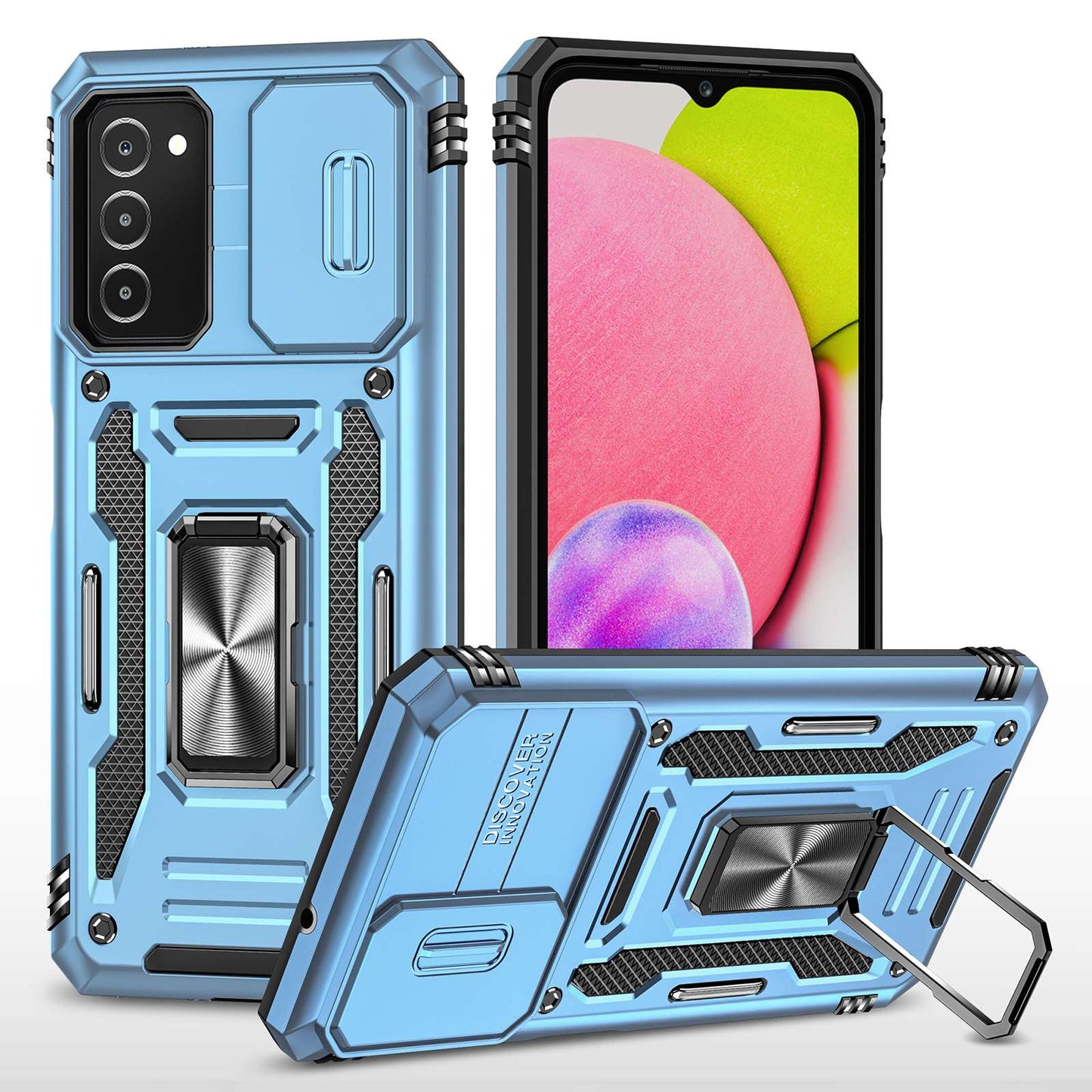 For Samsung Galaxy A03s (164.2 x 75.9 x 9.1mm) Armor Series Drop-proof Hybrid Hard PC Soft TPU Shockproof Case Ring Car Mount Kickstand Back Shell with Camera Cover