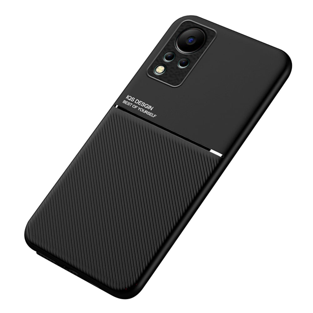 For Infinix Note 11 / Note 12 4G PU Leather+TPU Cellphone Guard Back Case with Built-in Metal Sheet Lines Imprinted Hybrid Shell