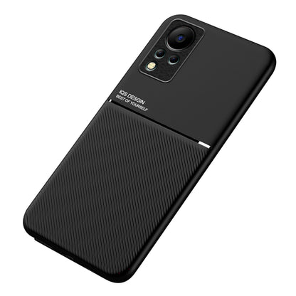 For Infinix Note 11 / Note 12 4G PU Leather+TPU Cellphone Guard Back Case with Built-in Metal Sheet Lines Imprinted Hybrid Shell