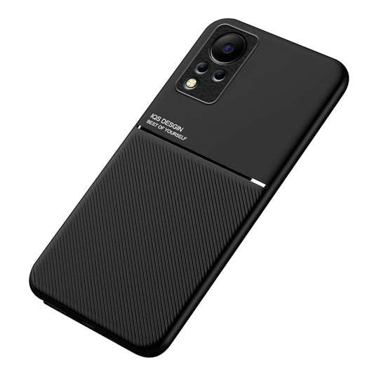 For Infinix Note 11 / Note 12 4G PU Leather+TPU Cellphone Guard Back Case with Built-in Metal Sheet Lines Imprinted Hybrid Shell