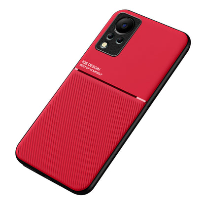 For Infinix Note 11 / Note 12 4G PU Leather+TPU Cellphone Guard Back Case with Built-in Metal Sheet Lines Imprinted Hybrid Shell