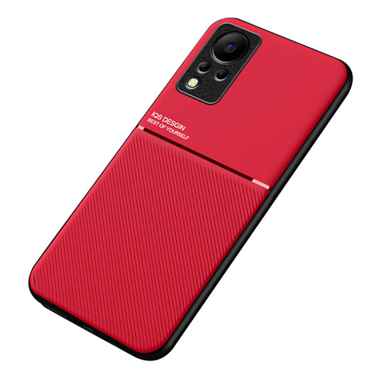 For Infinix Note 11 / Note 12 4G PU Leather+TPU Cellphone Guard Back Case with Built-in Metal Sheet Lines Imprinted Hybrid Shell