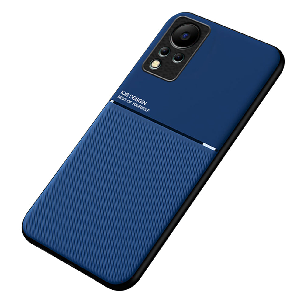 For Infinix Note 11 / Note 12 4G PU Leather+TPU Cellphone Guard Back Case with Built-in Metal Sheet Lines Imprinted Hybrid Shell