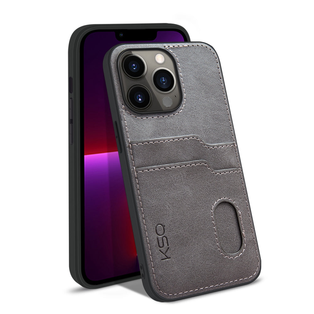KSQ Style-A For iPhone 13 Pro 6.1 inch PU Leather Coated TPU Drop-proof Cover Anti-scratch Phone Back Case with 2 Card Slots