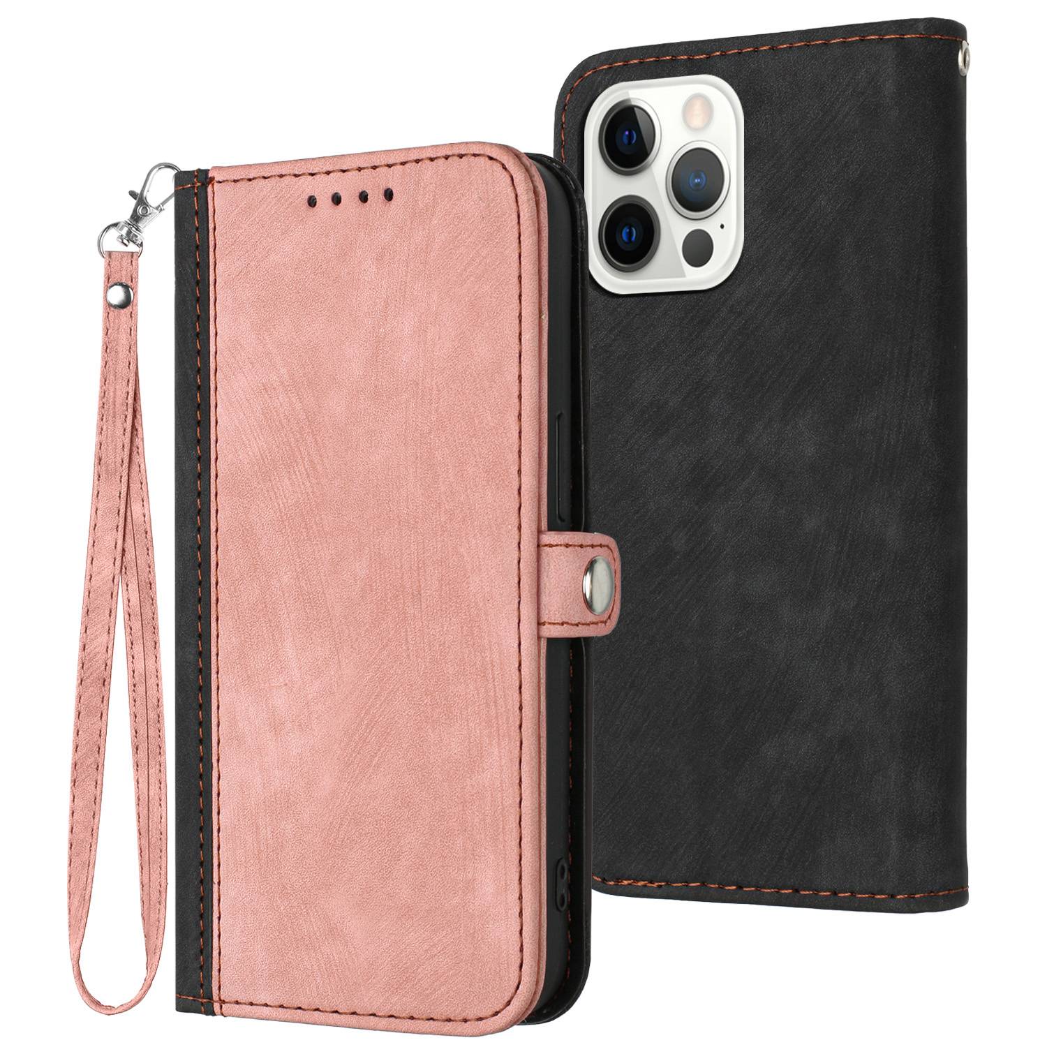 YX0020 Smart Phone Case for iPhone 13 Pro 6.1 inch Bump Proof PU Leather Stand Dual Magnetic Clasp Phone Cover Shell with Strap
