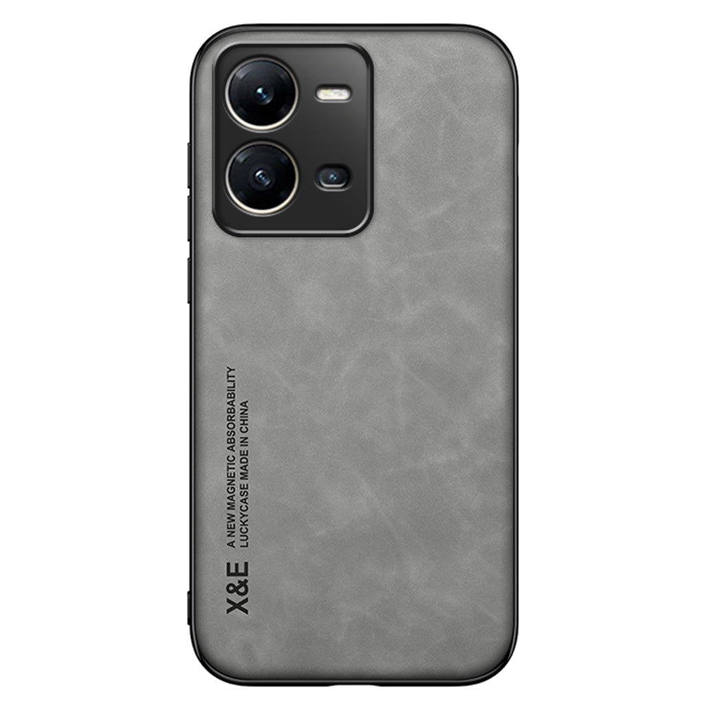 X&E Skin-Touch Phone Case for vivo V25 5G PU Leather TPU+PC Slim Case Anti-Drop Phone Cover Built-In Metal Sheet