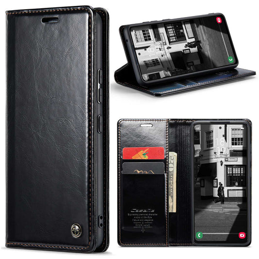 CASEME 003 Series For Samsung Galaxy A53 5G PU Leather Folio Flip Anti-drop Phone Case Waxy Texture Wallet Stand Cover