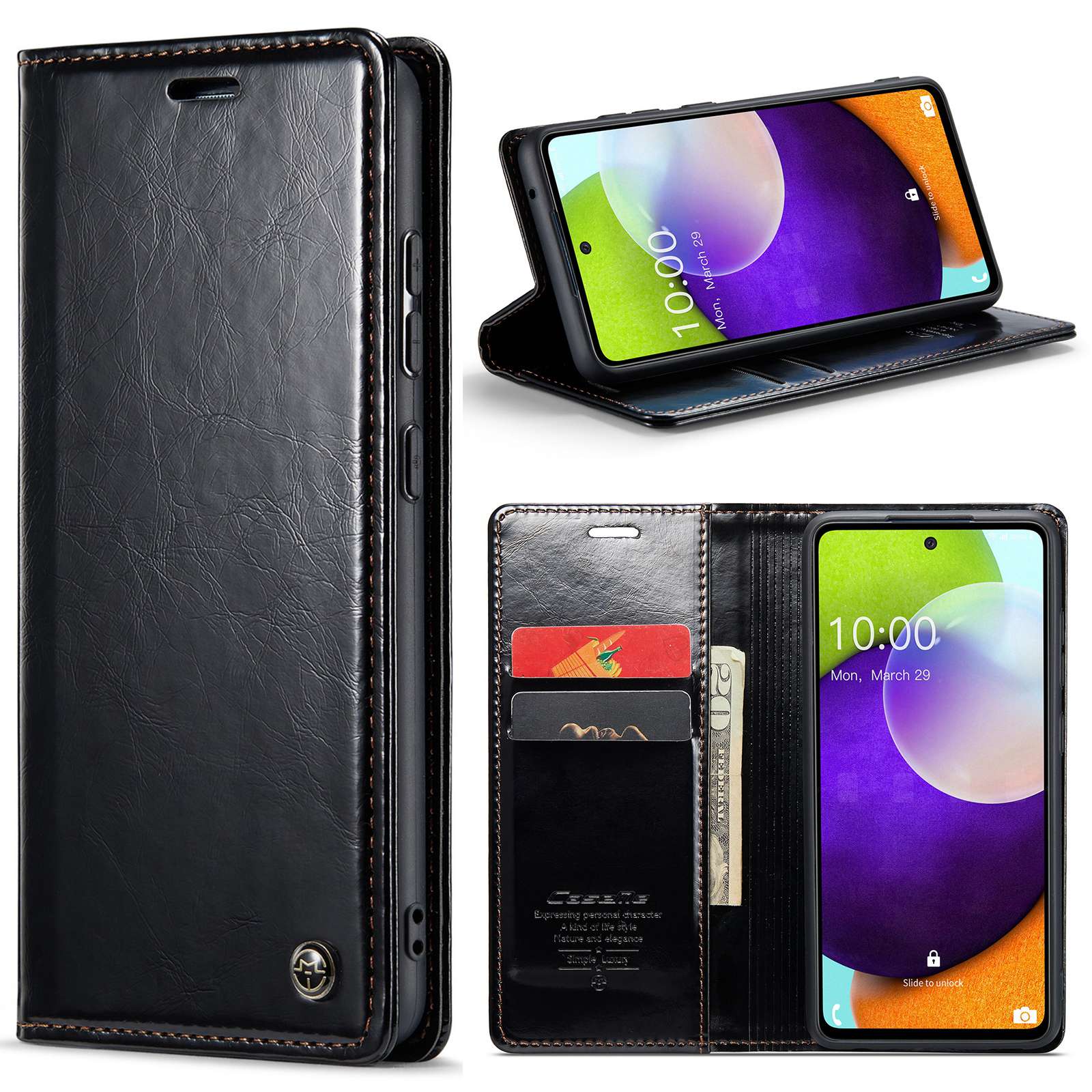 CASEME 003 Series For Samsung Galaxy A52 4G / 5G / A52s 5G Waxy Texture Stand Case Full Protection PU Leather Phone Wallet Cover