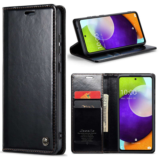 CASEME 003 Series For Samsung Galaxy A52 4G / 5G / A52s 5G Waxy Texture Stand Case Full Protection PU Leather Phone Wallet Cover