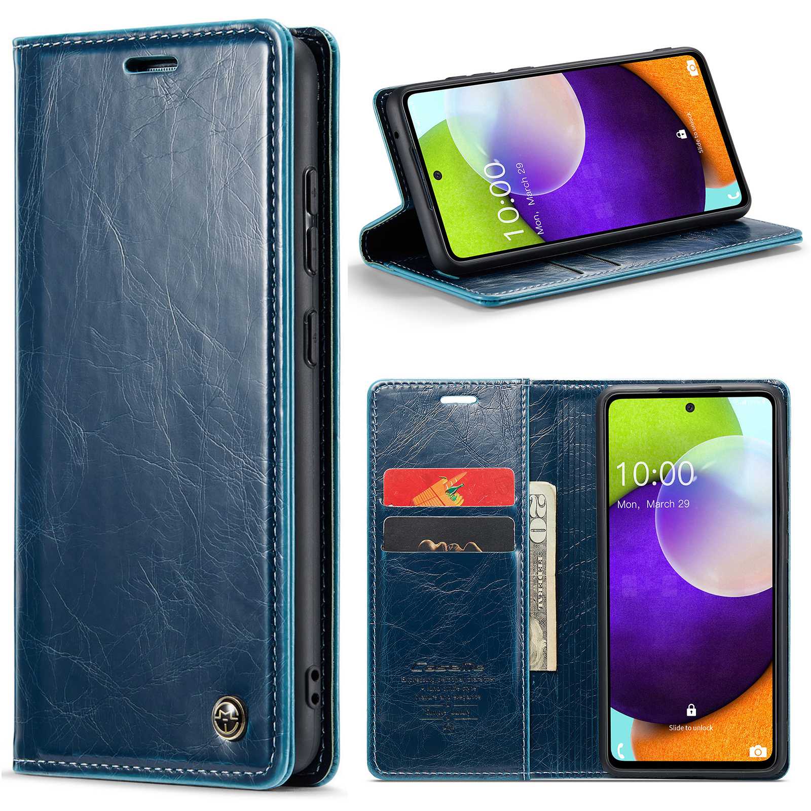 CASEME 003 Series For Samsung Galaxy A52 4G / 5G / A52s 5G Waxy Texture Stand Case Full Protection PU Leather Phone Wallet Cover