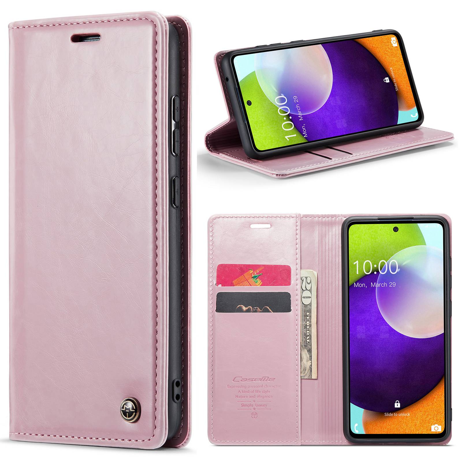 CASEME 003 Series For Samsung Galaxy A52 4G / 5G / A52s 5G Waxy Texture Stand Case Full Protection PU Leather Phone Wallet Cover