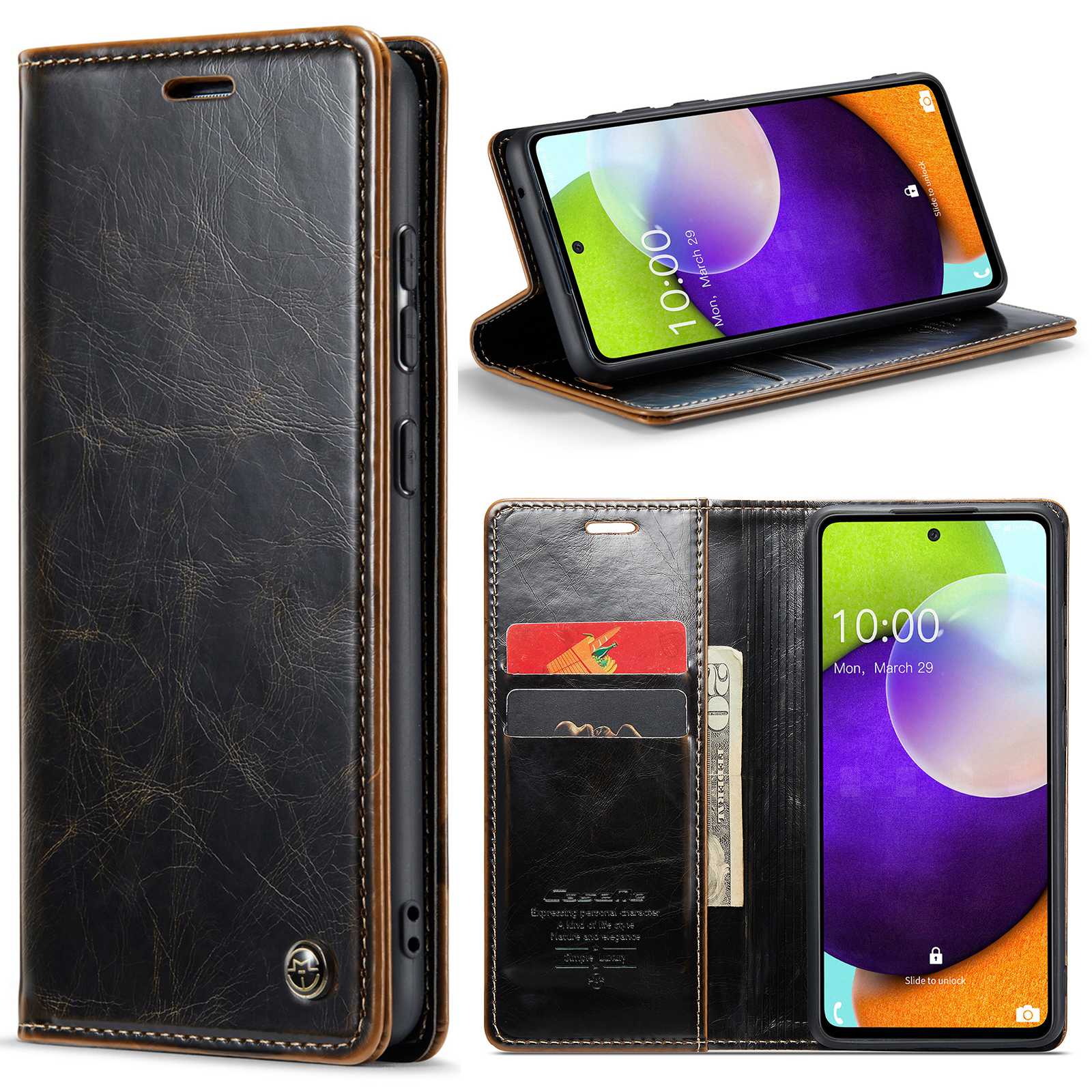CASEME 003 Series For Samsung Galaxy A52 4G / 5G / A52s 5G Waxy Texture Stand Case Full Protection PU Leather Phone Wallet Cover