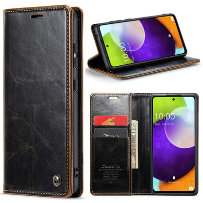 CASEME 003 Series For Samsung Galaxy A52 4G / 5G / A52s 5G Waxy Texture Stand Case Full Protection PU Leather Phone Wallet Cover