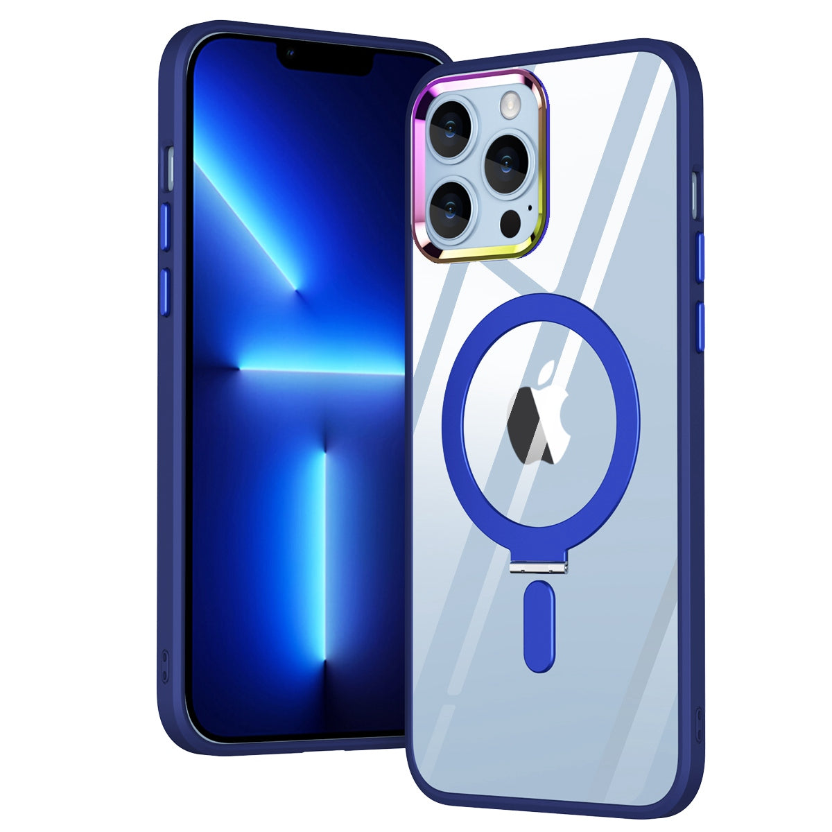 Electroplating Design PC+TPU Phone Shell for iPhone 13 Pro 6.1 inch, Kickstand Function HD Clear Magnetic Phone Case Compatible with MagSafe