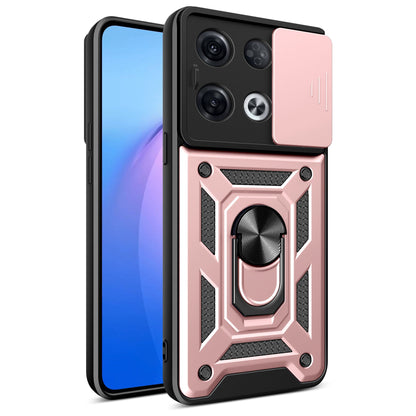For Oppo Reno8 Pro 5G (Global Version) Ring Kickstand PC + TPU Cover Anti-drop Phone Case with Slide Camera Protector