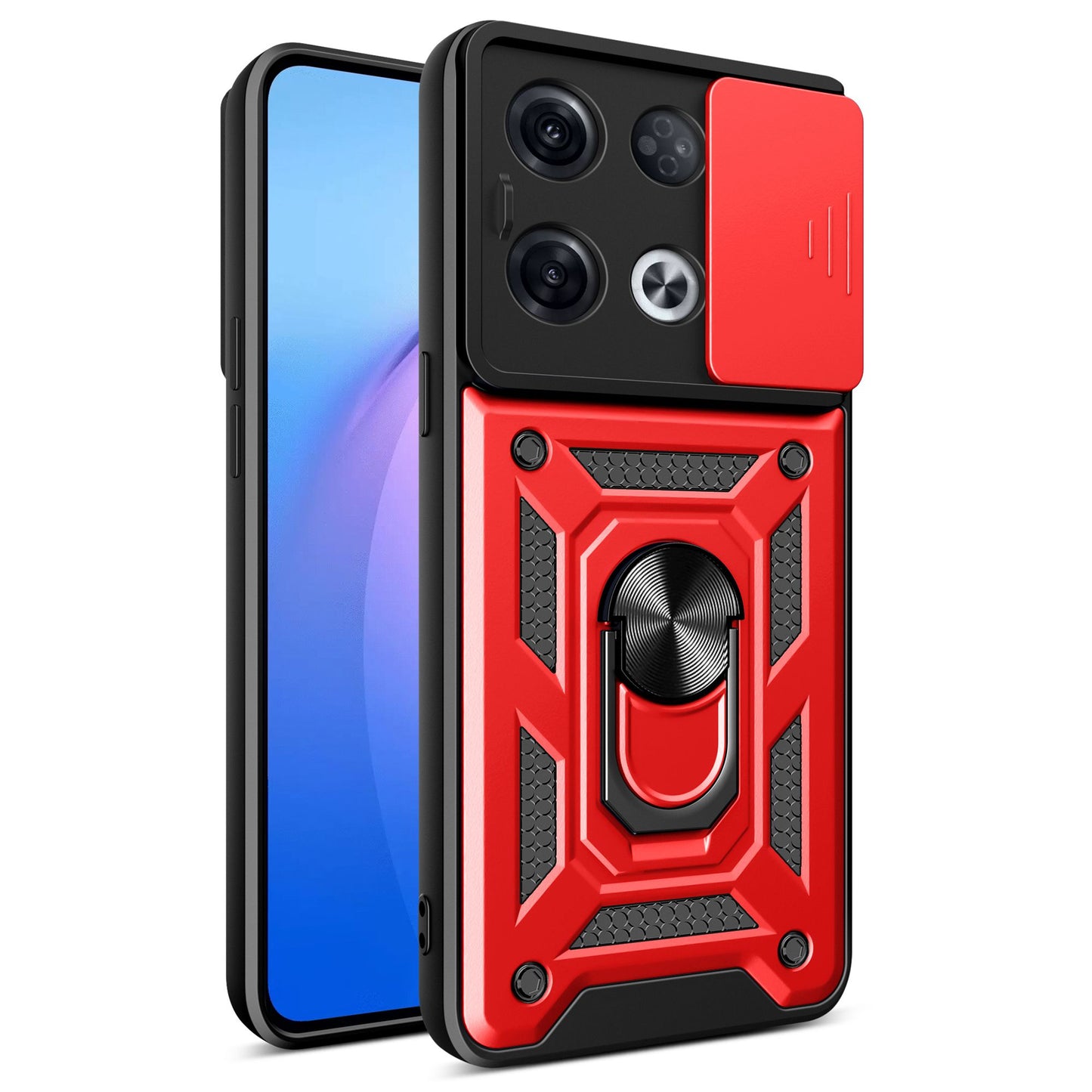 For Oppo Reno8 Pro 5G (Global Version) Ring Kickstand PC + TPU Cover Anti-drop Phone Case with Slide Camera Protector