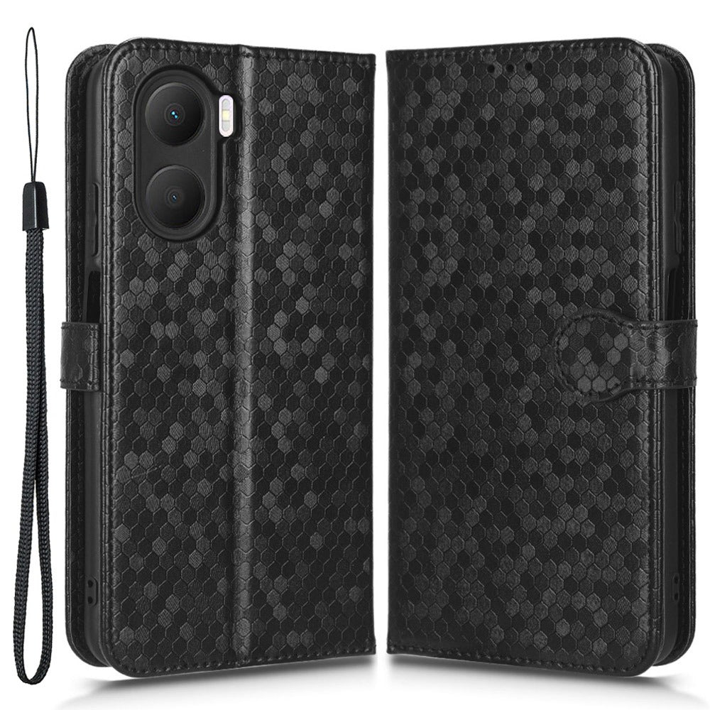 For Honor Play 40 Plus 5G Dot Pattern Imprinted PU Leather Case Stand Wallet Magnetic Flip Folio Phone Cover with Strap