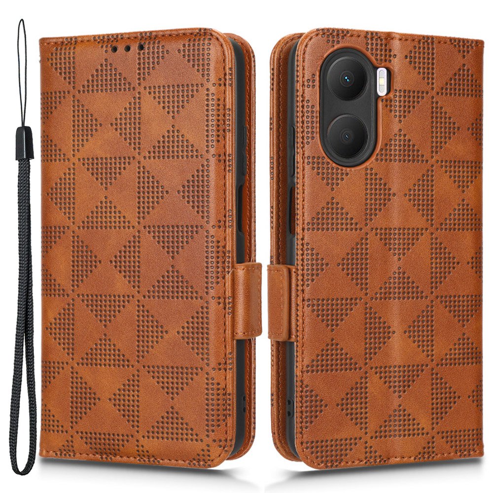For Honor Play 40 Plus 5G Imprinted Triangle Pattern Stand Wallet Phone Case PU Leather Drop-proof Protective Cover with Hand Strap