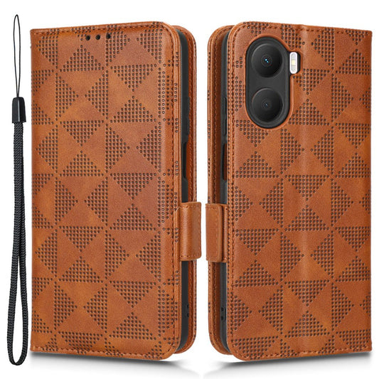 For Honor Play 40 Plus 5G Imprinted Triangle Pattern Stand Wallet Phone Case PU Leather Drop-proof Protective Cover with Hand Strap