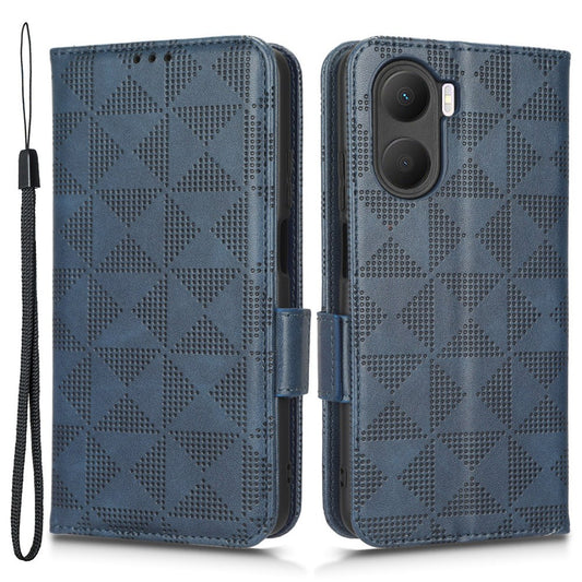 For Honor Play 40 Plus 5G Imprinted Triangle Pattern Stand Wallet Phone Case PU Leather Drop-proof Protective Cover with Hand Strap