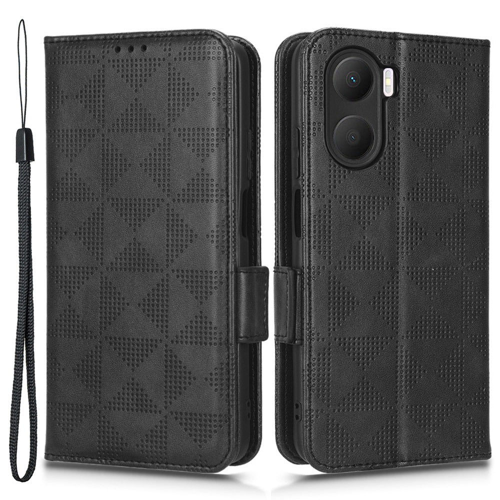For Honor Play 40 Plus 5G Imprinted Triangle Pattern Stand Wallet Phone Case PU Leather Drop-proof Protective Cover with Hand Strap