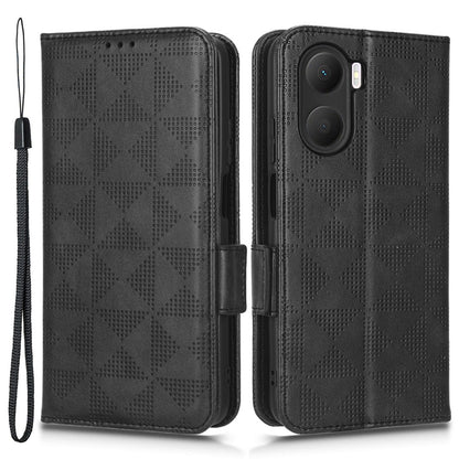 For Honor Play 40 Plus 5G Imprinted Triangle Pattern Stand Wallet Phone Case PU Leather Drop-proof Protective Cover with Hand Strap