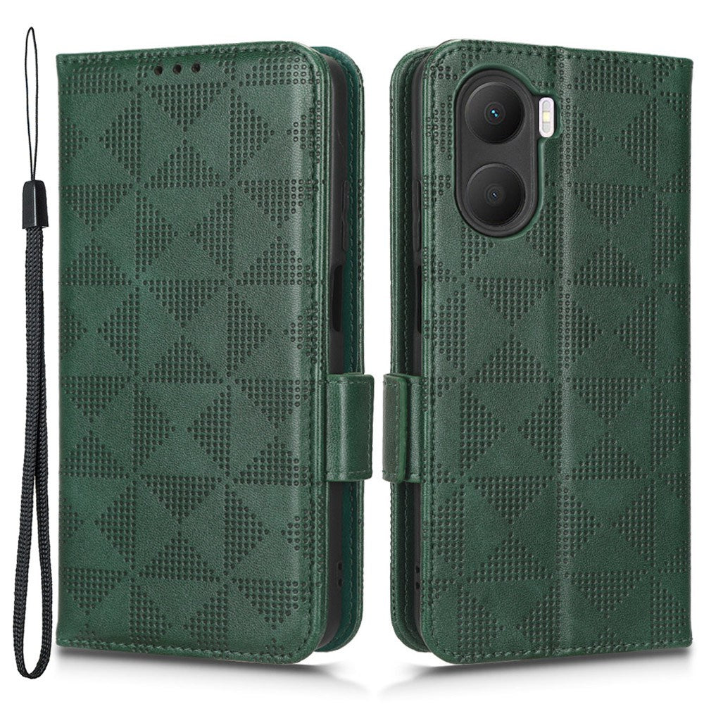 For Honor Play 40 Plus 5G Imprinted Triangle Pattern Stand Wallet Phone Case PU Leather Drop-proof Protective Cover with Hand Strap