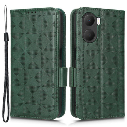 For Honor Play 40 Plus 5G Imprinted Triangle Pattern Stand Wallet Phone Case PU Leather Drop-proof Protective Cover with Hand Strap