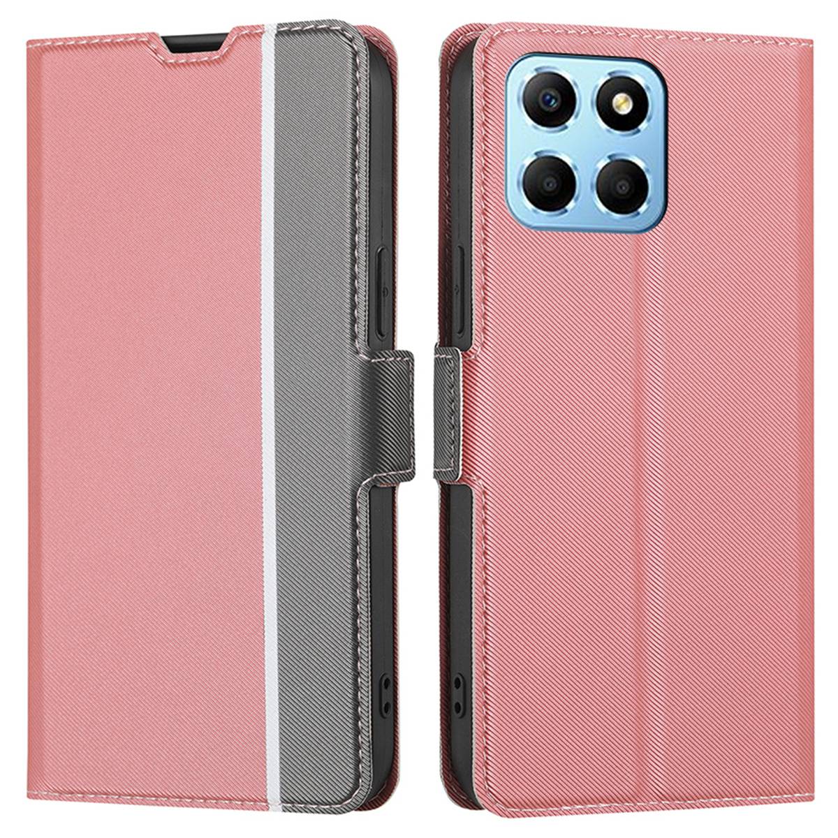 For Honor X8 5G / X6 4G Twill Texture PU Leather Stand Phone Case Dual Magnet Clasp Card Holder Anti-drop Cover