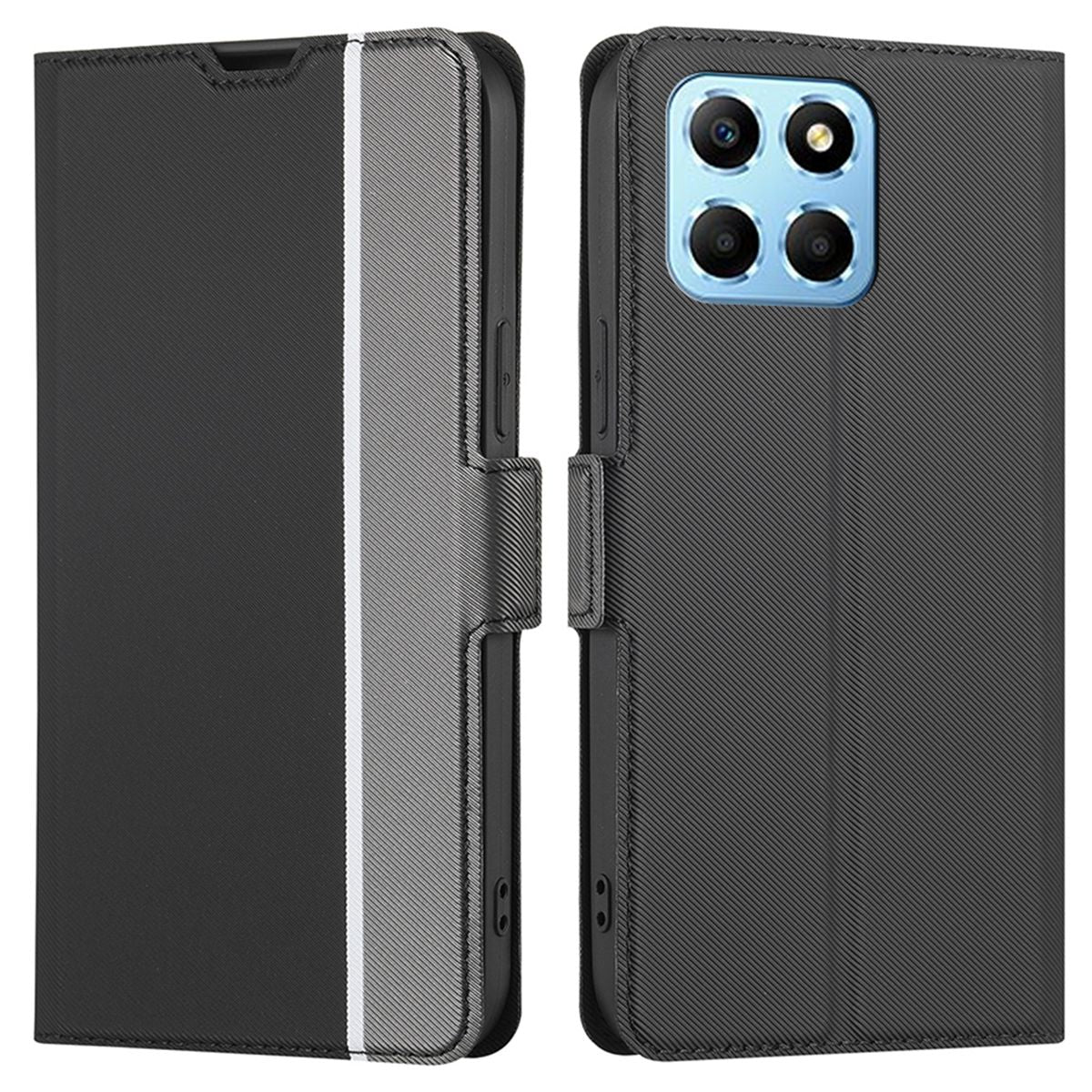 For Honor X8 5G / X6 4G Twill Texture PU Leather Stand Phone Case Dual Magnet Clasp Card Holder Anti-drop Cover