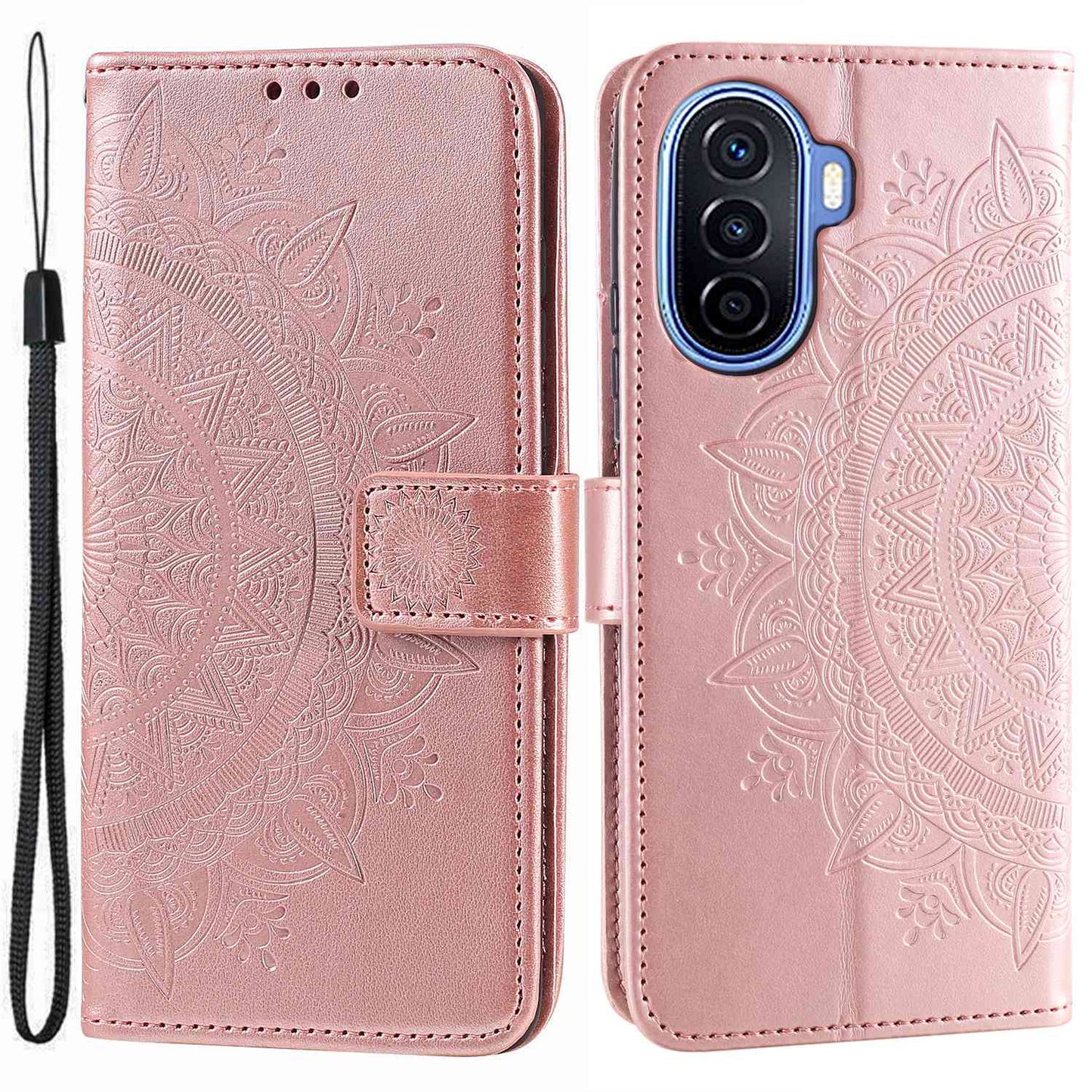 For Huawei nova Y70 Plus 4G Mandala Flower Imprinted PU Leather Wallet Case Flip Stand Magnetic Clasp Shockproof Cover