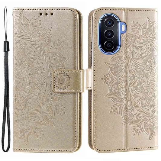 For Huawei nova Y70 Plus 4G Mandala Flower Imprinted PU Leather Wallet Case Flip Stand Magnetic Clasp Shockproof Cover