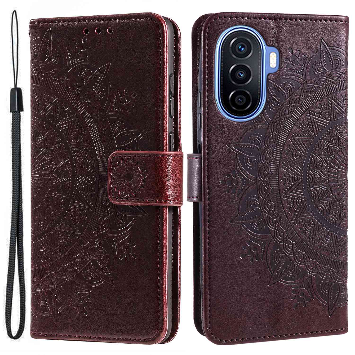 For Huawei nova Y70 Plus 4G Mandala Flower Imprinted PU Leather Wallet Case Flip Stand Magnetic Clasp Shockproof Cover