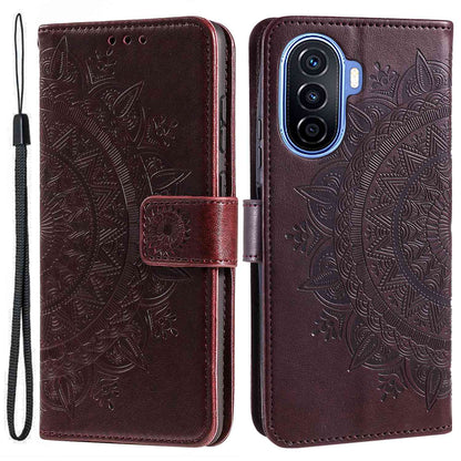 For Huawei nova Y70 Plus 4G Mandala Flower Imprinted PU Leather Wallet Case Flip Stand Magnetic Clasp Shockproof Cover