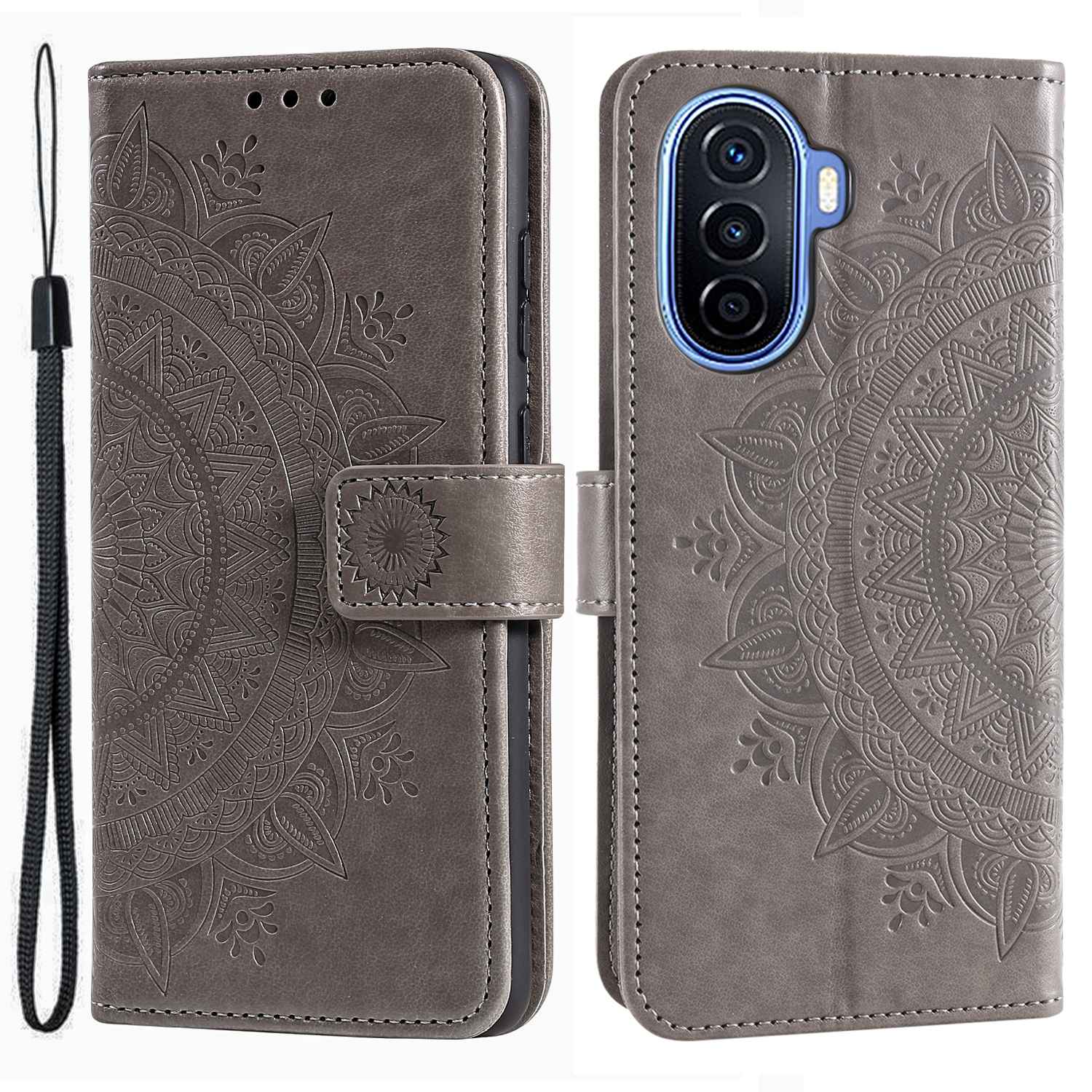 For Huawei nova Y70 Plus 4G Mandala Flower Imprinted PU Leather Wallet Case Flip Stand Magnetic Clasp Shockproof Cover
