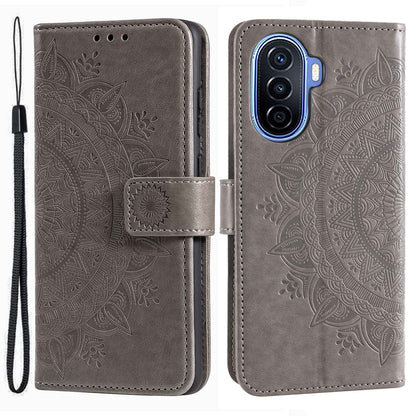 For Huawei nova Y70 Plus 4G Mandala Flower Imprinted PU Leather Wallet Case Flip Stand Magnetic Clasp Shockproof Cover