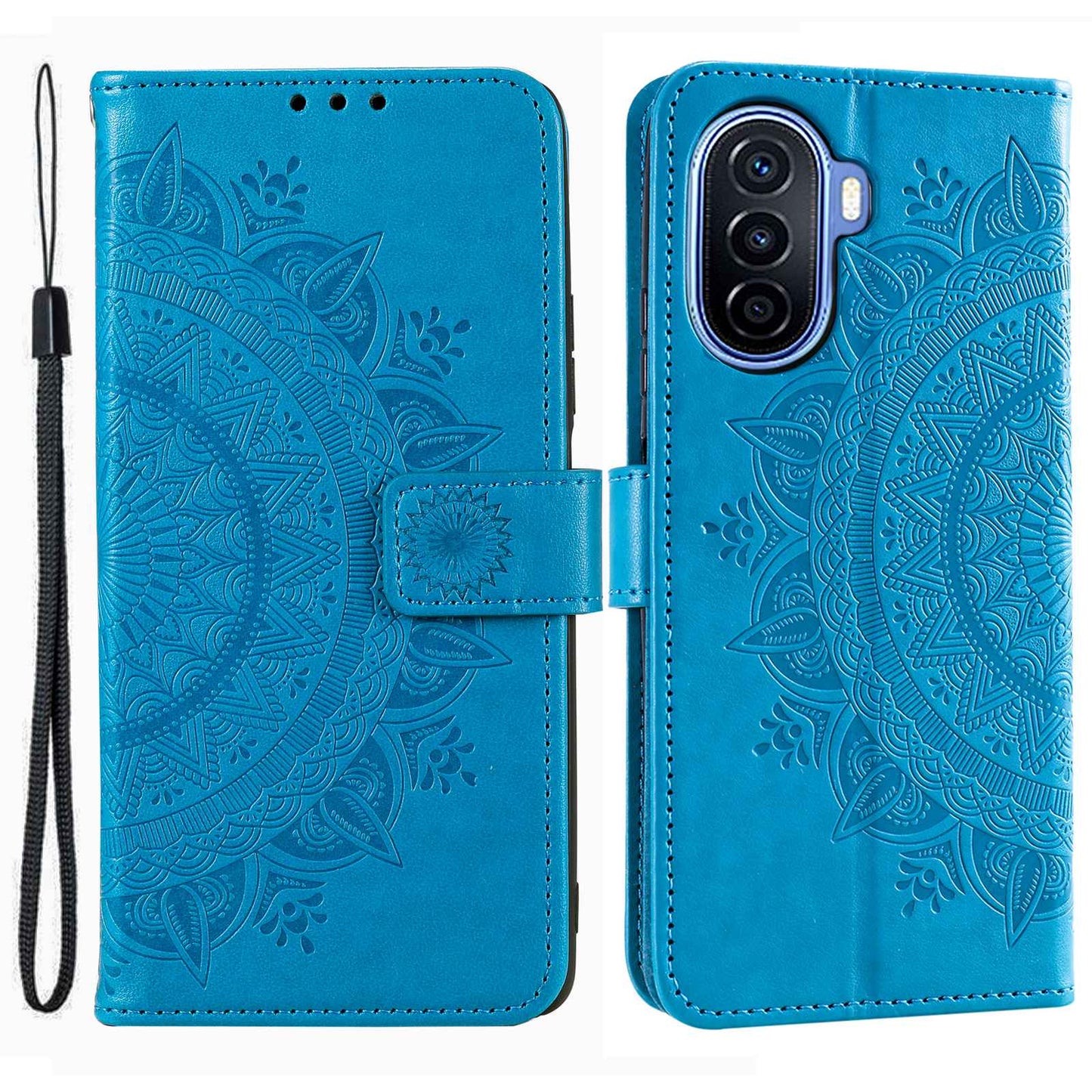 For Huawei nova Y70 Plus 4G Mandala Flower Imprinted PU Leather Wallet Case Flip Stand Magnetic Clasp Shockproof Cover