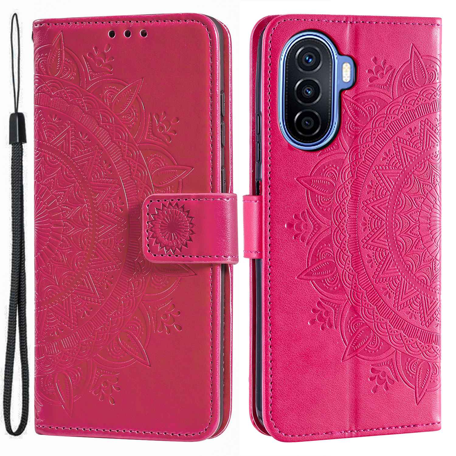For Huawei nova Y70 Plus 4G Mandala Flower Imprinted PU Leather Wallet Case Flip Stand Magnetic Clasp Shockproof Cover
