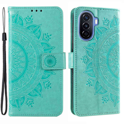 For Huawei nova Y70 Plus 4G Mandala Flower Imprinted PU Leather Wallet Case Flip Stand Magnetic Clasp Shockproof Cover
